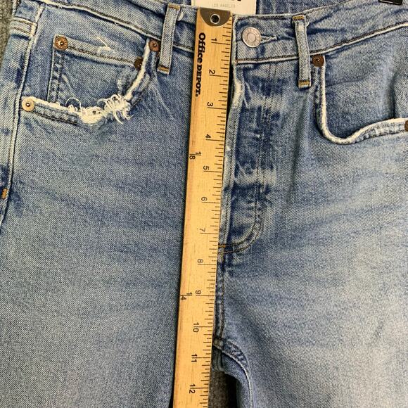 Agolde Riley Long Jeans Distressed Raw Hem Cove Light Wash Size 23 - Picture 6 of 11